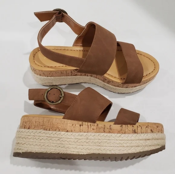 American Eagle Outfitters Double Strap Wedge Cork Espadrilles Platforms Size 6 - Picture 6 of 10